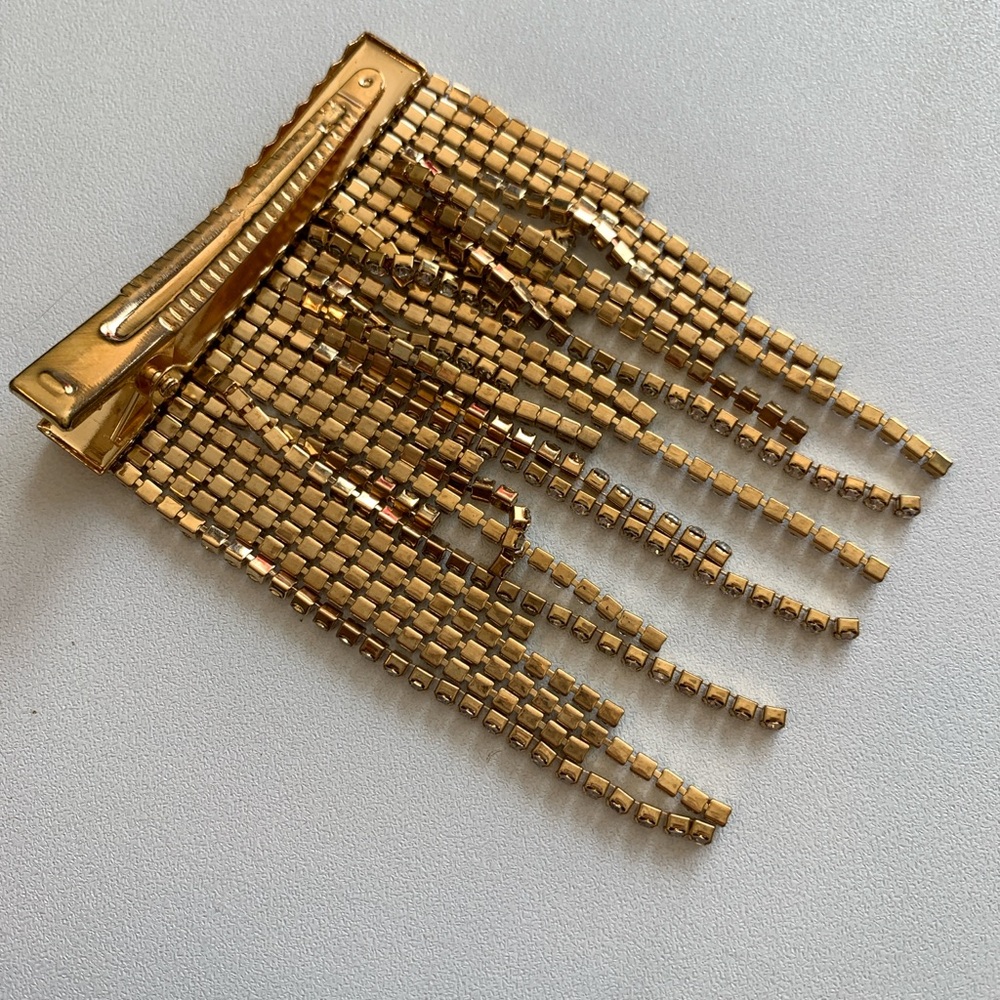 Gold Tone Rhinestone Fringe Barrette - Picture 4 of 5